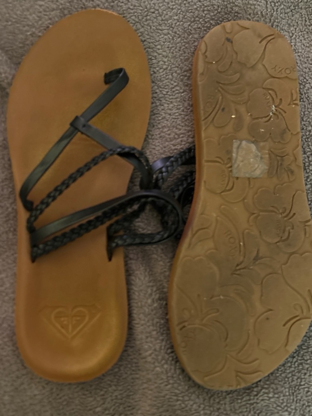 Roxy Black Braided Strap Women's Sandals with Tan Footbed